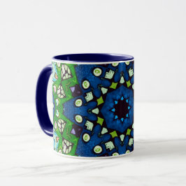 Caneca Mandala Mosaico Geométrico Verdinho Azul Retroativ