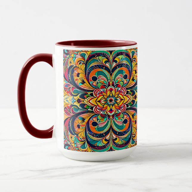 Caneca Mandala Sinfonia de Cores – Floral Psicodélico Ous (Esquerda)