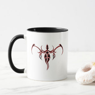 Caneca Mandalá Tribal Ornado Preto e Vermelho de Elefante