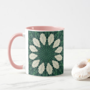 Caneca Mandala Tropical Sacramento Verde e Folha Prata.