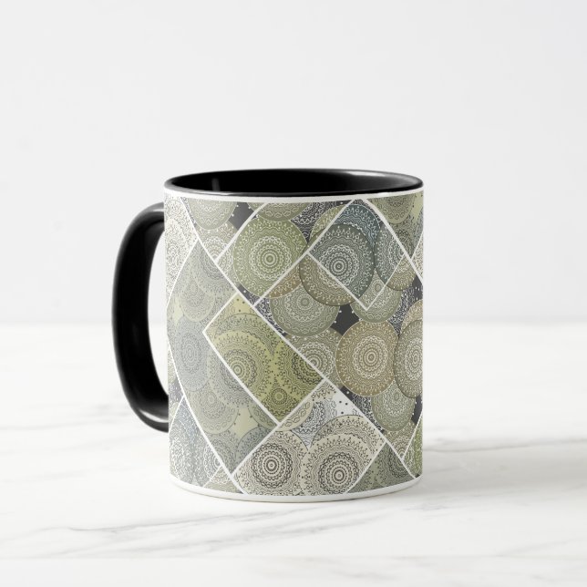 Caneca Mandalas de círculos de azulejos cerâmicos em patc (Frente Esquerda)