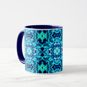 Caneca Mandalas de Flores em Aquarela em Tons de Azul Índ