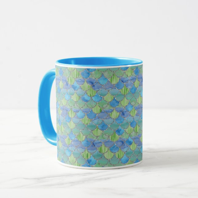 Caneca Mangueira azul, verde e prateada (Frente Esquerda)