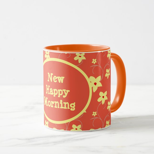 Caneca Manhã Feliz Simples Amarelo Floral e Laranja (Frente Esquerda)