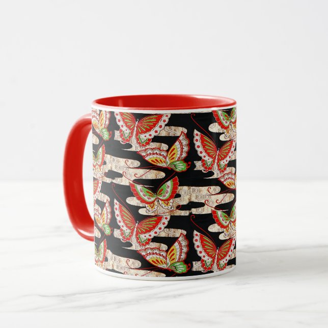 Caneca MANTEIRAS ANTIGAS JAPONESAS Vermelho Preto Branco (Frente Esquerda)