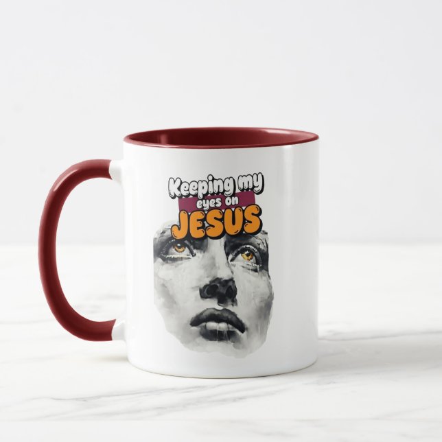Caneca Mantendo meus olhos em JESUS - Cristão (Esquerda)