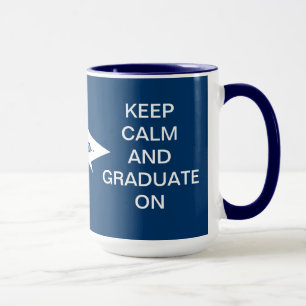 Caneca Mantenha a calma e gradue-se em azuis marinhos e