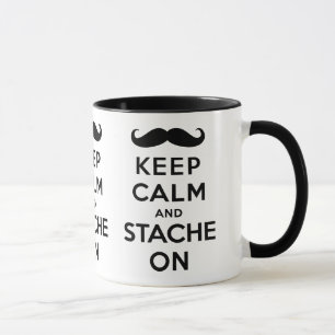 Caneca Mantenha a calma e o stache no preto
