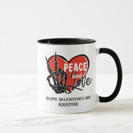 Caneca Mão de Esqueleto Moderna Personalizada Paz e Amor