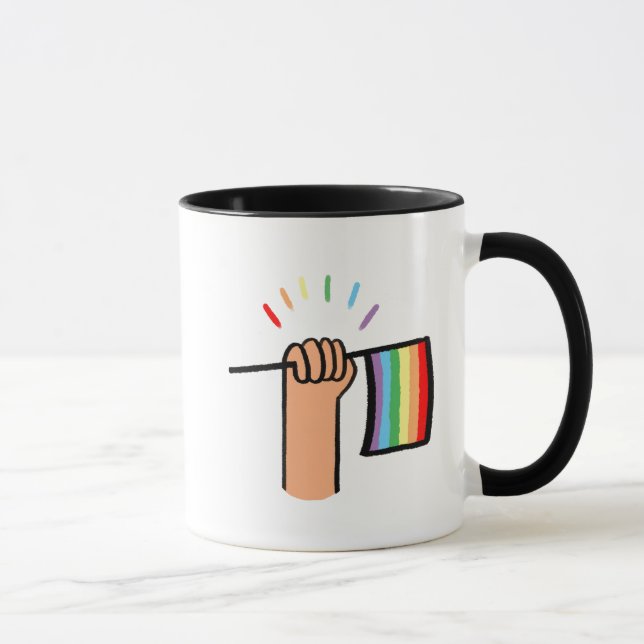 Caneca Mão Desenhada Ativando Sinalizador Arco-Íris (Direita)