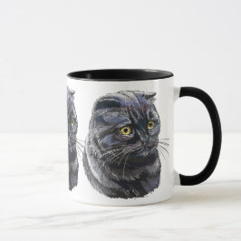 Caneca Mão desenhando engraçado gato britânico negro fofo