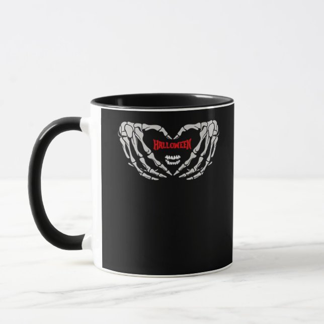 Caneca Mãos De Esqueleto Dobradas Em Um Coração. Dia de a (Esquerda)