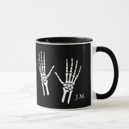 Caneca Mãos de Esqueleto Ósseo Radiologista Halloween Pre