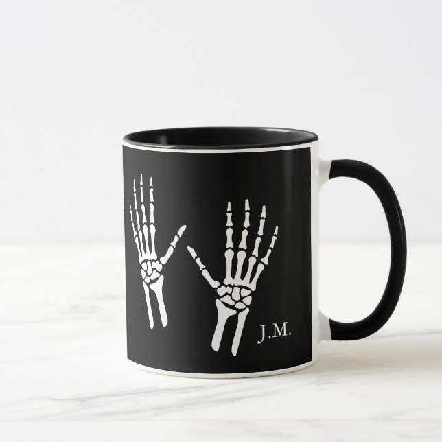 Caneca Mãos de Esqueleto Ósseo Radiologista Halloween Pre (Direita)