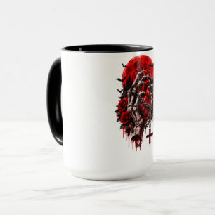 Caneca Mãos Esqueléticas Góticas Rosas Vermelhas Hallowee