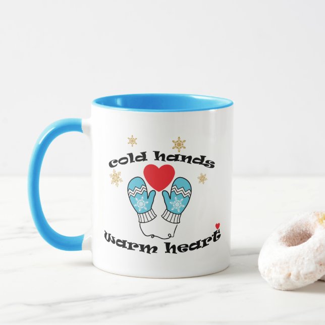 Caneca Mãos Frias de Inverno Coração Quente, Presente de  (Com Donut)