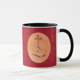 Caneca Mãos Praying com cruz e bíblia