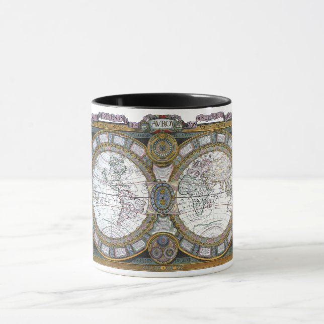 Caneca Mapa Antigo do Mundo por Claude Auguste Berey (Centro)