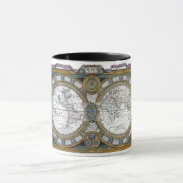 Caneca Mapa antigo do velho mundo por Claude Auguste Bere