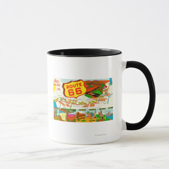 Caneca Mapa da Rota 66 de Los Angeles a Chicago (Direita)