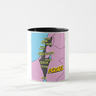 Caneca Mapa de Israel ilustrado com pop Art