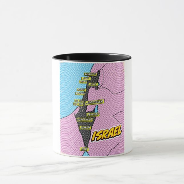 Caneca Mapa de Israel ilustrado com pop Art (Centro)
