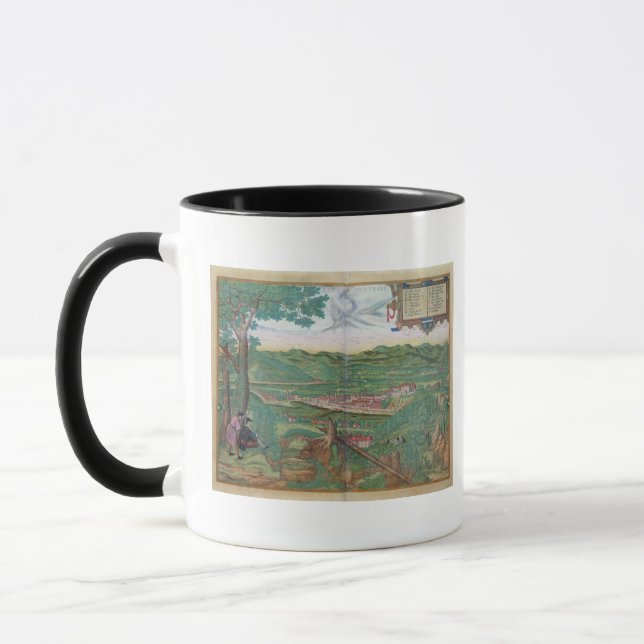 Caneca Mapa de Linz, de "Civitates Orbis Terrarum" pelo (Esquerda)