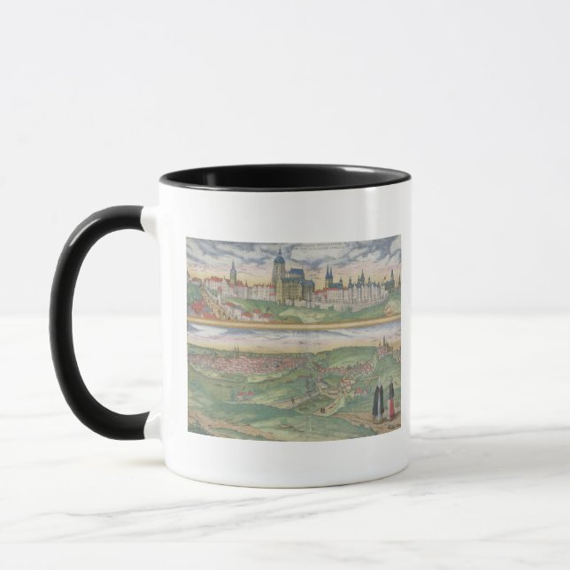 Caneca Mapa de Praga, de "Civitates Orbis Terrarum" perto (Esquerda)
