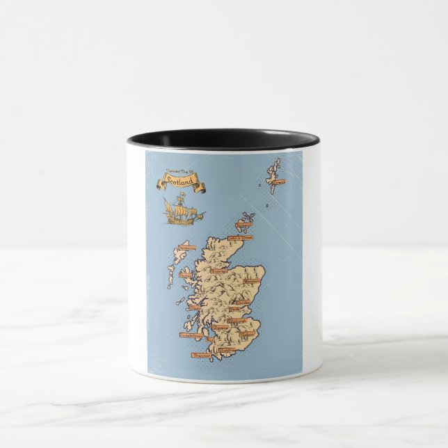 Caneca Mapa de viagem ilustrado da Escócia (Centro)