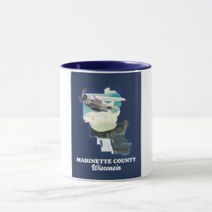 Caneca Mapa do Condado de Marinette Wisconsin
