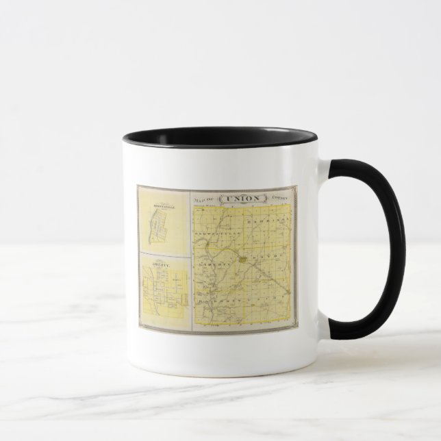Caneca Mapa do Condado de Union com Brownsville, Liberdad (Direita)