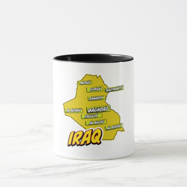 Caneca Mapa do Iraque Ilustrado em Pop Art (Centro)