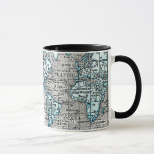 Caneca Mapa do mundo do vintage em preto e no azul
