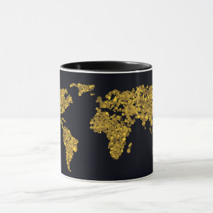 Caneca Mapa do mundo dourado do ponto