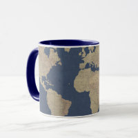 Mapa do Mundo Dourado e Azul