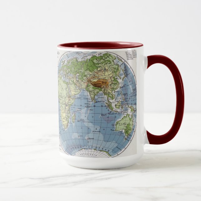Caneca Mapa do mundo que mostra alturas da profundidade (Direita)