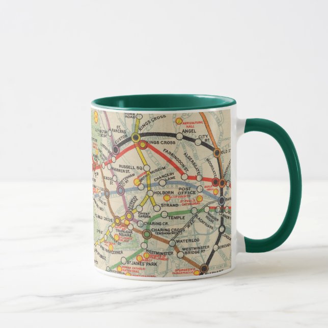 Caneca Mapa dos Caminhos de Ferro Subterrâneos de Londres (Direita)