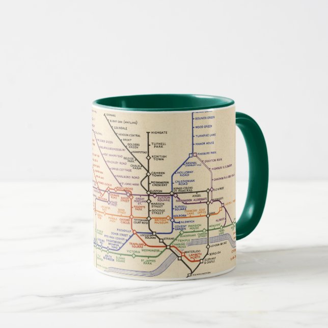 Caneca Mapa dos Caminhos de Ferro Subterrâneos de Londres (Frente Esquerda)