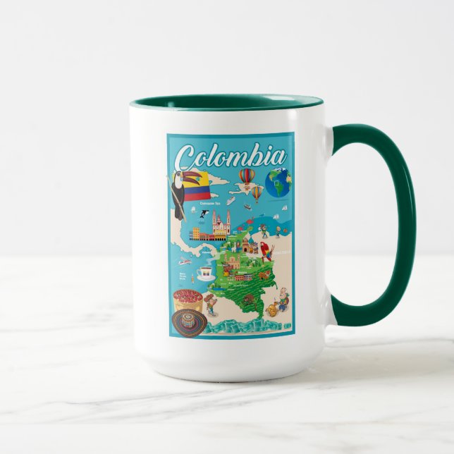 Caneca Mapa dos desenhos animados de Colômbia (Direita)