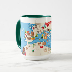 Caneca Mapa dos desenhos animados do mediterrâneo