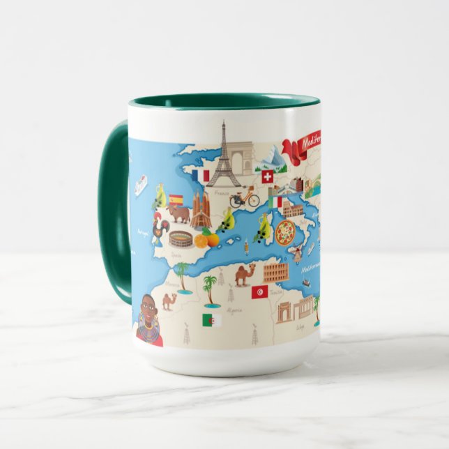 Caneca Mapa dos desenhos animados do mediterrâneo (Frente Esquerda)