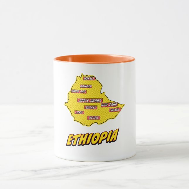 Caneca Mapa ilustrado da Etiópia em Pop Art (Centro)