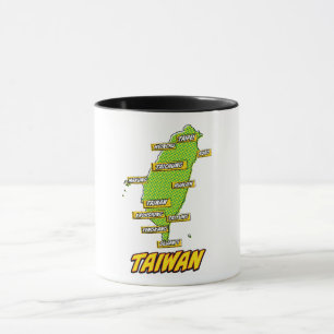 Caneca Mapa ilustrado de Taiwan em Pop Art