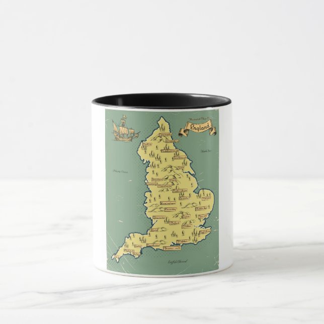 Caneca Mapa ilustrado de Viagem da Inglaterra (Centro)