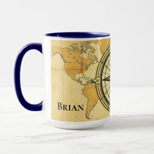 Caneca Mapa Mundi Compassivo Minimalista Moderno Viagem E