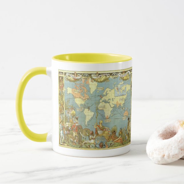Caneca Mapa Mundial Antiquado do Império Britânico, 1886 (Com Donut)