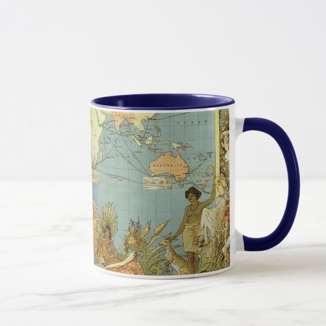 Caneca Mapa Mundial Antiquado do Império Britânico, 1886 (Direita)