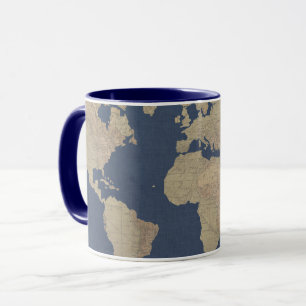 Caneca Mapa Mundial Dourado e Azul