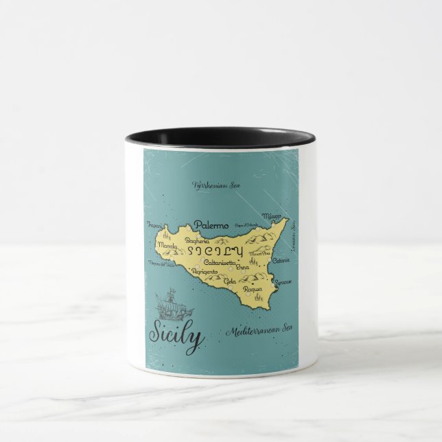 Caneca Mapa Náutico Antigo da Sicília (Centro)