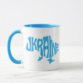 Caneca Mapa ucraniano azul com inscrição Ucrânia